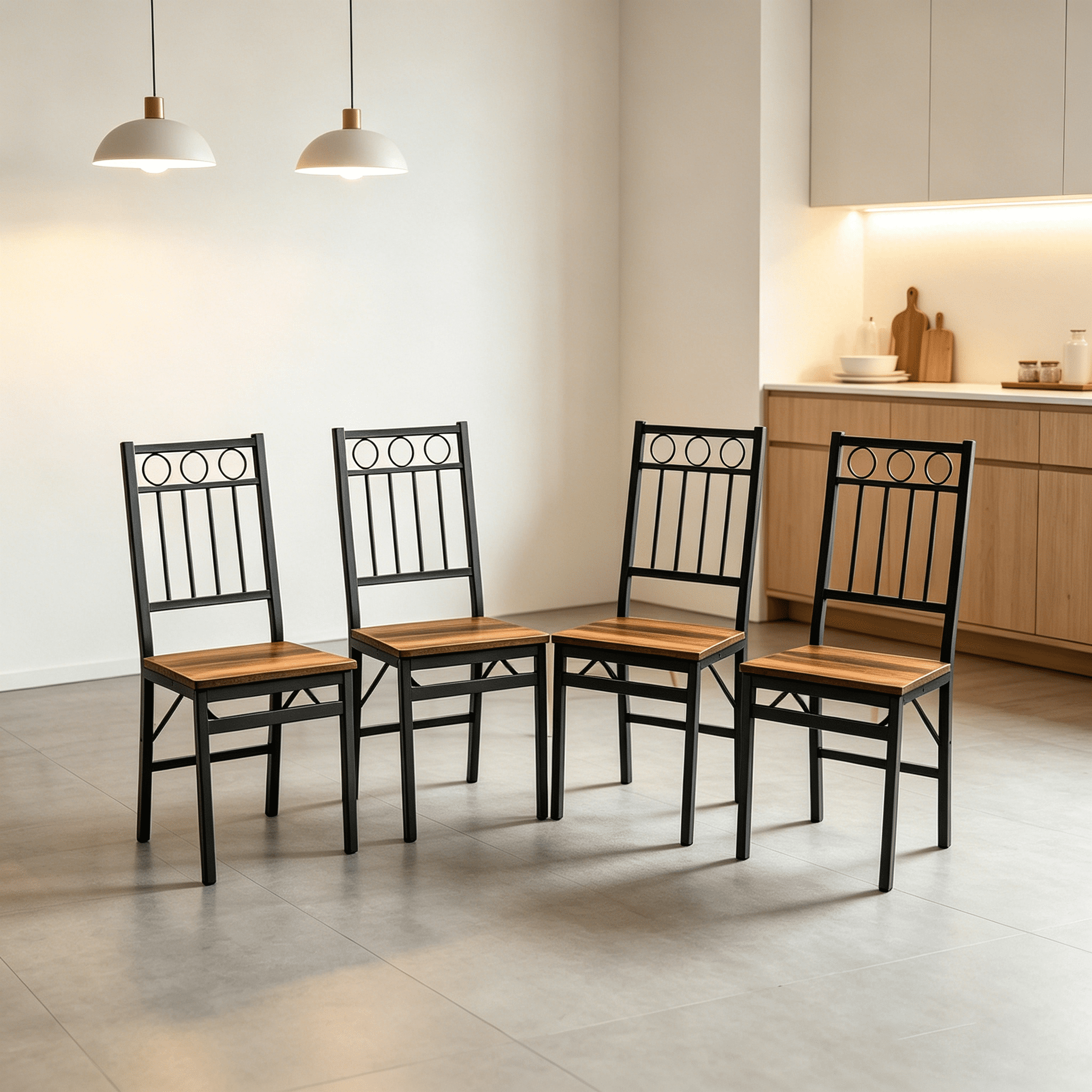 MOONMISS Folding Dining Chairs Set of 4,Wood Seat & Metal Frame, Retro Modern Style Chair for Kitchen,Living Room