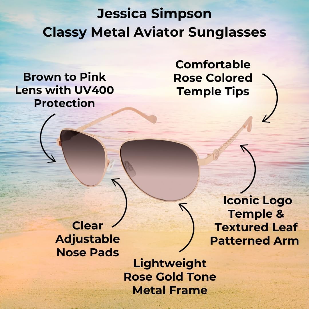 Jessica Simpson J5702 Metal UV400 Protective Aviator Sunglasses for Women.  Glam Gifts for Her, 61 mm | Sonnenbrillen