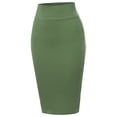 thumbnail image 1 of A2Y Women's Basic Solid Ponte Knee Length Slit Techno Span High Waist Pencil Skirt Light Olive 3XL, 1 of 3