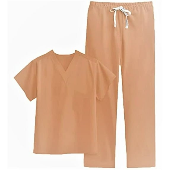 Happy Scrubs Large Unisex Peach Scrub Top and Drawstring Pants for Adult
