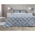 thumbnail image 1 of Vintage Rose Comforter & Sham Bedding Set, Continuous Vibrant Tones Flowers Arrangement, 3 pcs Duvet Set Microfiber Filling Quilt, 5 Sizes, Aqua Pink, by Ambesonne, 1 of 4
