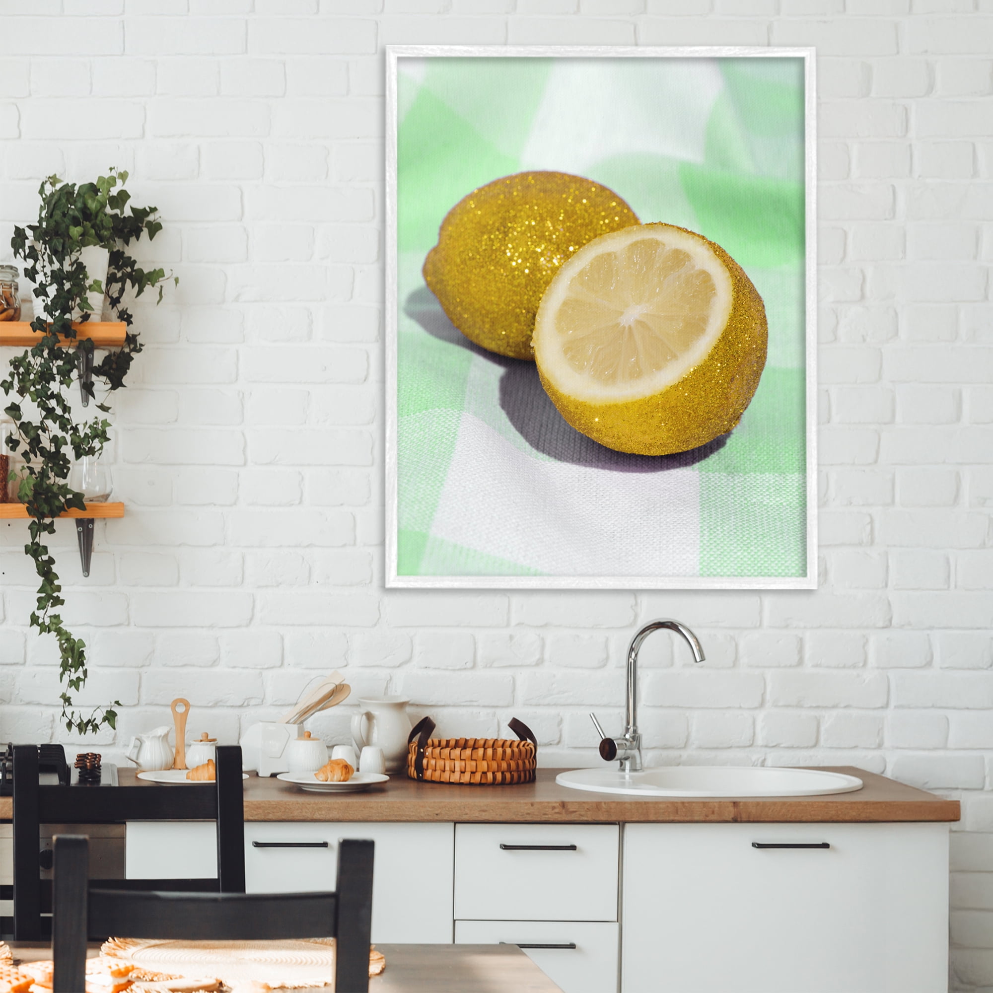 Stupell Industries Glimmer Lemon on Green White Framed Giclee Art, design by LISH Creative
