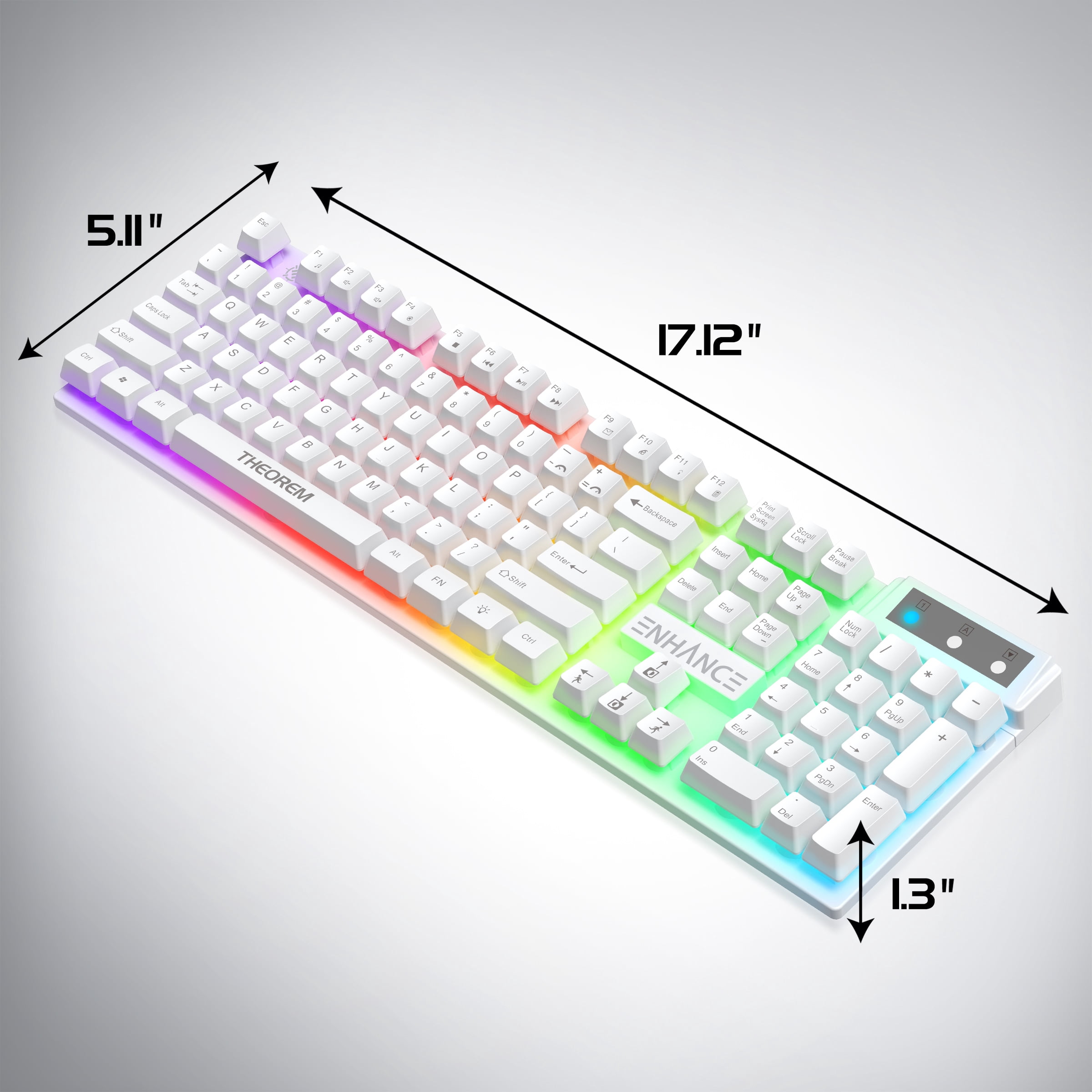 ENHANCE Theorem 3 White Keyboard - Gaming Keyboard with a White Design, Mechanical Feeling Keyboard