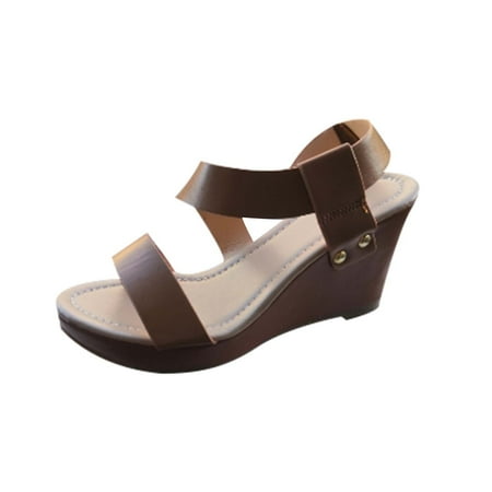 

Fanxing Womens Open Toe Espadrilles Dressy Platform Sandals Slip on Elastic Ankle Strap Wedges Sandals
