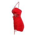thumbnail image 3 of VISgogo Vestido ajustado para mujer, vestido de cadera calado con lazo fruncido y cuello halter cruzado liso, trajes de fiesta cortos ajustados para mujer VISgogo moda, 3 of 9