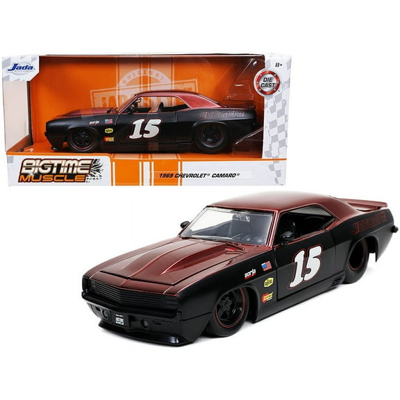 Jada 32303 1969 Chevrolet Camaro No.15 Jeeger Bigtime Muscle 1 by 24 Scale Diecast Model Car, Matt Black & Red(Selections May Vary)