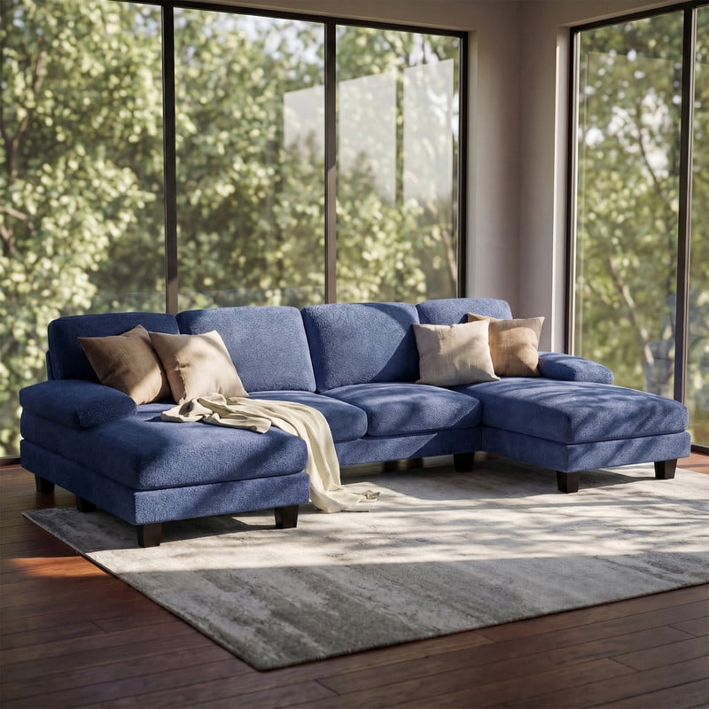 Vineego 105" Cloud U-shape Sectional Sofa Modern Modular Oversized Couches for Living Room,No Assembly Required,Loop Yarn Blue