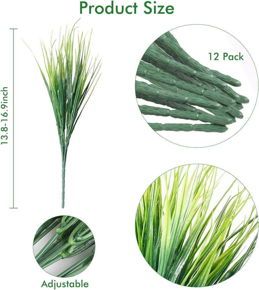 24 Bundles Artificial Ferns for Outdoors Fake Boston Fern Large Greenery Plants UV Resistant Faux Plastic Plants Shrubs for Garden Front Porch Window Box Indoor Outdoor Decoration (Green Grass)
