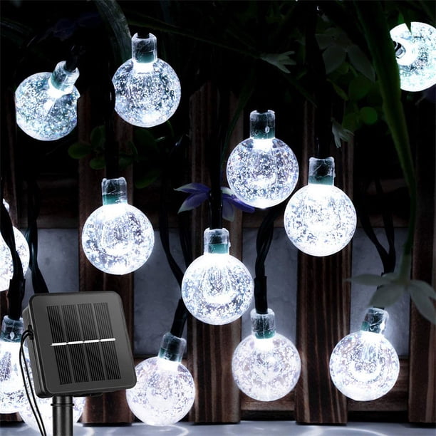 Cadena de luces solares para exteriores, 200 luces LED impermeables con forma de globo de cristal con 8 modos de luz alimentada por energía solar para decoración navideña de jardín