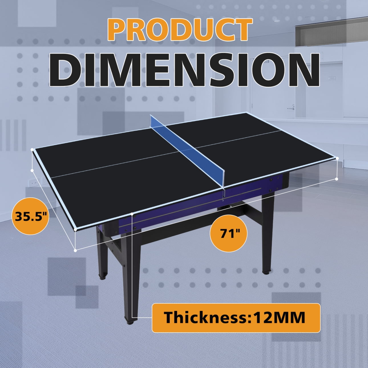 6ft x 3ft Folding Portable Table Tennis Conversion Top - Black Mid-Size for Indoor Games, Single-Sided Upright Design, Easy Storage & Setup
