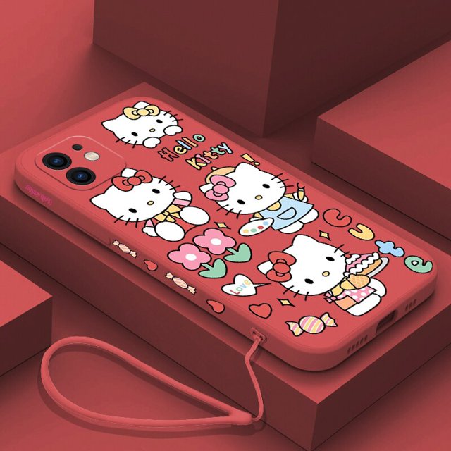Sanrio-funda de teléfono de Hello Kitty para iPhone, carcasa de silicona con cordón para modelos 14, 13, 12, 11 Pro Max, Mini, X, XR, XS MAX, SE 2020, 8, 7 Plus zhangmengya LED