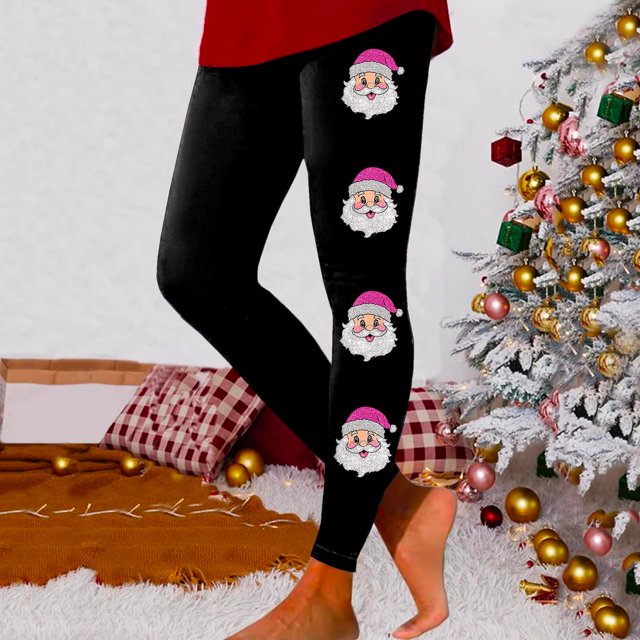 MKLEKYY Leggings Leggings para mujer Leggings para hacer ejercicio Pantalones con estampado navideño de bloques de color Leggings suaves y elásticos 4299