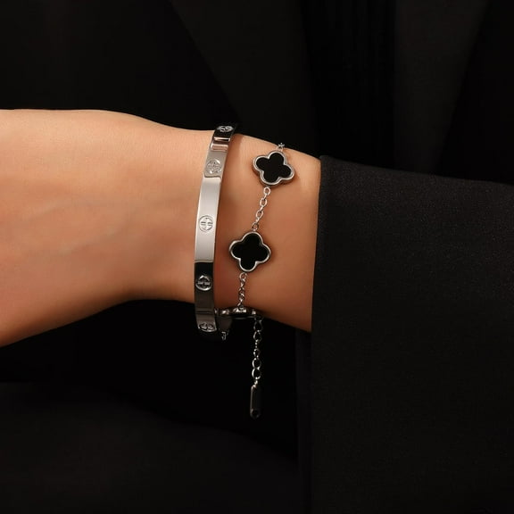 DASAW-Women's Bracelet Gold Plated Cuff Bangle Clover Bracelet Set for Women Four Leaf Lucky Bracelets Jewelry oval Bangle Witness the Gift of Love