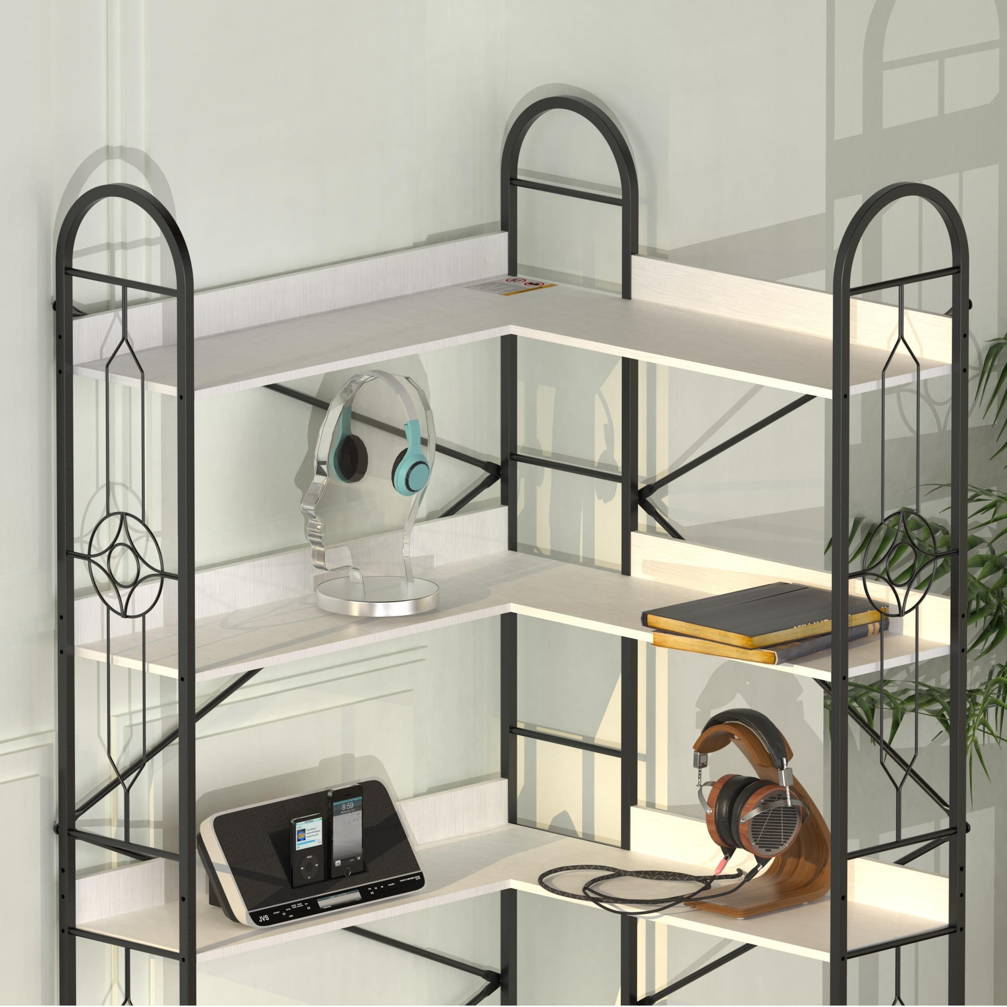 5 Shelf Bookcase,Modern Corner Bookshelf,Large Open Shelf Display Bookcase,Tall Bookshelves Storage Display Rack for Bedroom, Living Room,White