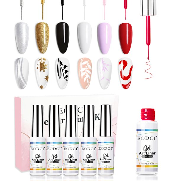 Set de delineadores de uñas eodci, 6 unidades, negro, blanco, rojo, dorado y plateado
