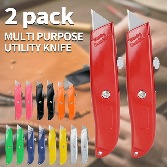 Vivicreate 2-Pack Retractable Box Cutter Knife with Safety Lock, Utility Knives for Cardboard, Cartons, Paper, Office & Home Use