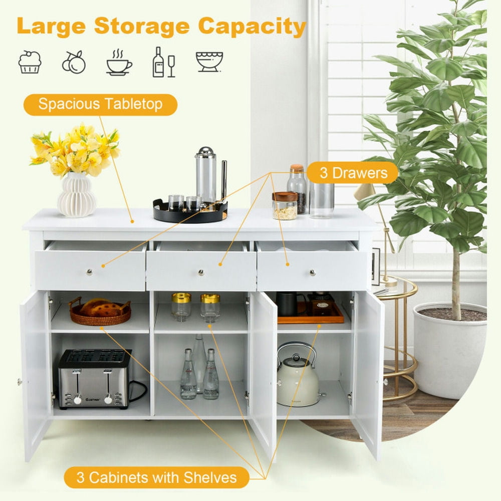 Finihen Kitchen Storage Cabinet, Buffet Sideboard, Kitchen Wooden Storage with 3 Drawers, for Dining Room, Kitchen, Living Room, White Finihen Kitchen Storage Cabinet, Buffet Sideboard, Kitchen Wooden Storage with 3 Drawers, for Dining Room, Kitchen, Living Room, White