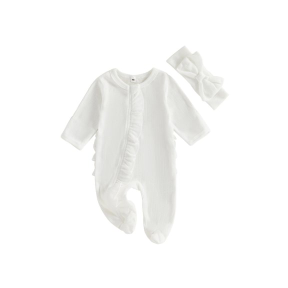 RUINIXCW Newborn Baby Girl Hospital Going Home Outfit Footed Romper Infant Girl Spring Fall Winter Clothes Zip Ruffle Long Sleeve Footie Jumpsuit Bow