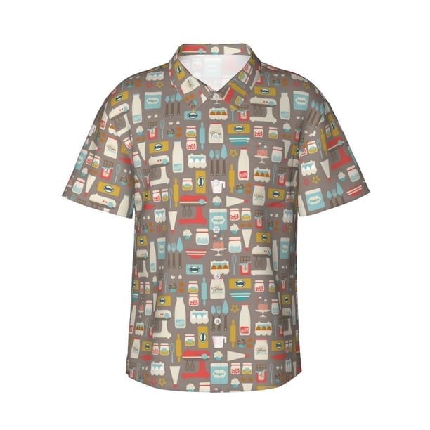 Balery Kitchen Food Camisas hawaianas de manga corta para hombre, camisas playeras de corte holgado, camisas de vacaciones con botones,Medium