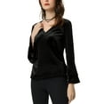 thumbnail image 4 of INSPIRE CHIC Women's Christmas V Neck Velvet Blouse Halloween Party Flare Long Sleeve Peplum Top XL Black, 4 of 7