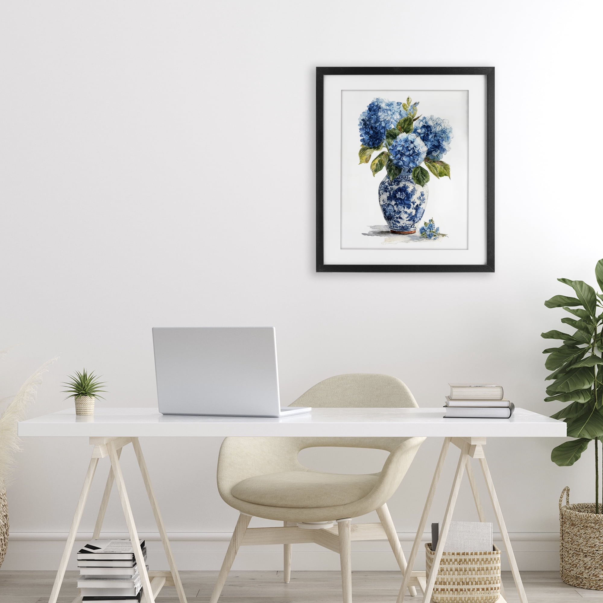 Stupell Industries Porcelain Vase with Hydrangea Bouquet Black Framed Print Under Glass, design by Imagine It Images