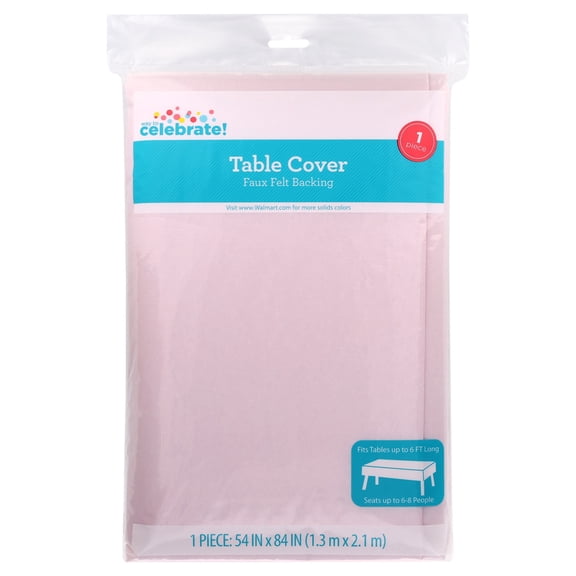 Rectangular Pink Vinyl Table Cover with Faux Felt Backing, 54" x 84", by Way To Celebrate