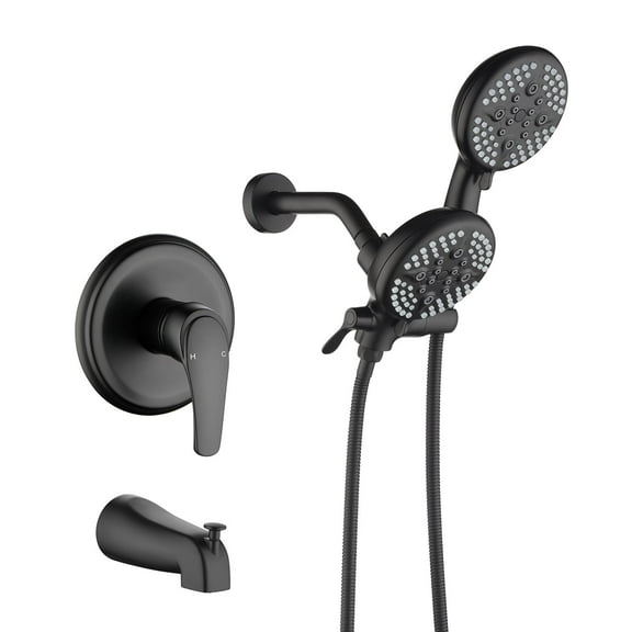 ANGELES HOME Bathtub Shower Faucet Set with Tub Spout, 3-in-1 Dual Shower Head System with Handheld Spray Combo, 5-Mode, Valve Trim Kit, Matte Black
