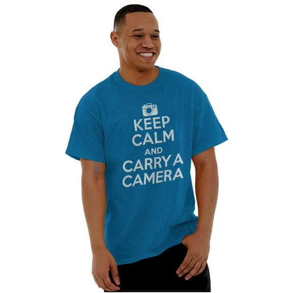 Keep Calm Carry A Camera Photographer Men's Graphic T Shirt Tees Brisco Brands 2X