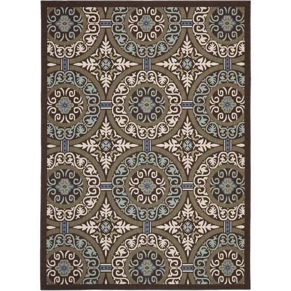 SAFAVIEH Veranda Durga Geometric Indoor/Outdoor Area Rug, 8' x 11'2", Chocolate/Cream