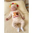 thumbnail image 5 of Cjfdfy Newborn Baby Boy Girl Thanksgiving Outfits Long Sleeve Turkey Embroidery Jumpsuit With Hat My First Thanksgiving Little Turkey Fall Outfit 0-6 Months, 5 of 9