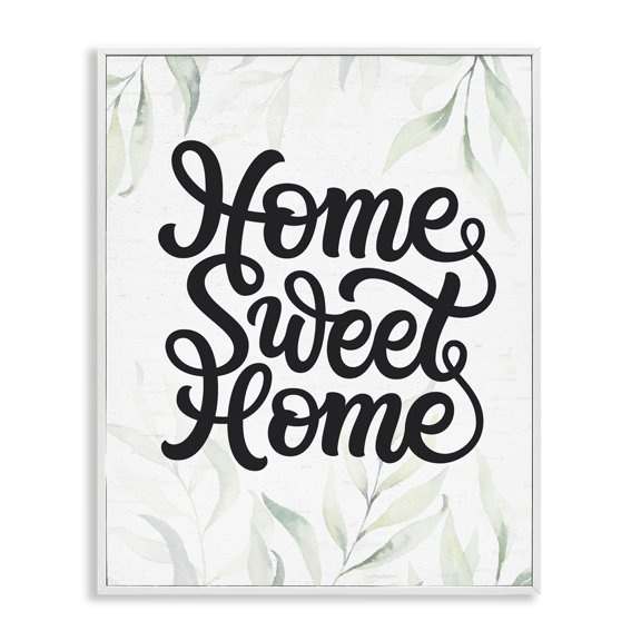 Stupell Industries Shabby Chic Sweet Home Bold Retro Calligraphy Plant Leaves White Framed Giclee Art, 11 x 14, by Lettered and Lined