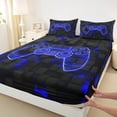 thumbnail image 3 of jejeloiu 3D Console Lovers Queen Sheet Sets,Modern Video Game Flat Sheet,Black Blue Queen Fitted Sheet For Men Women,Luxury Bedroom Decor,4 Pieces, 3 of 7