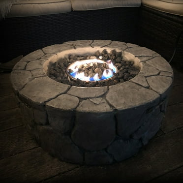 YYAo 9'' H x 28'' W Fiber Reinforced Concrete Outdoor Fire pit, Tabletop Firepit for Patio, Stone Gray