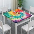 thumbnail image 3 of Colorful Rainbow Tie Dye Spiral Pattern Square Fitted Tablecloth with Elastic Edge,Square Table Cover,Washable Elastic Table Cover for Home Kitchen Party Decor 34"x34", 3 of 6