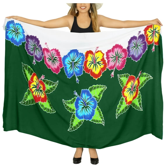 HAPPY BAY Women's Beachwear Summer Beach Wrap Bikini Wraps Sarong Coverups Skirt Swimsuit Swimwear Swim Cover up for Women One Size White, Hibiscus