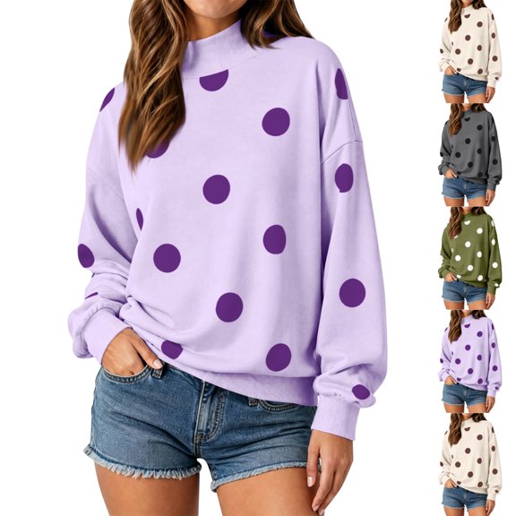 UDAUDU Womens Polka Dot Sweatshirts Mock Neck Long Sleeve Pullover Tops Oversized Y2K 2026 Fall Fashion Outfits Loose Fit Cute Casual Sweatshirt 2XL