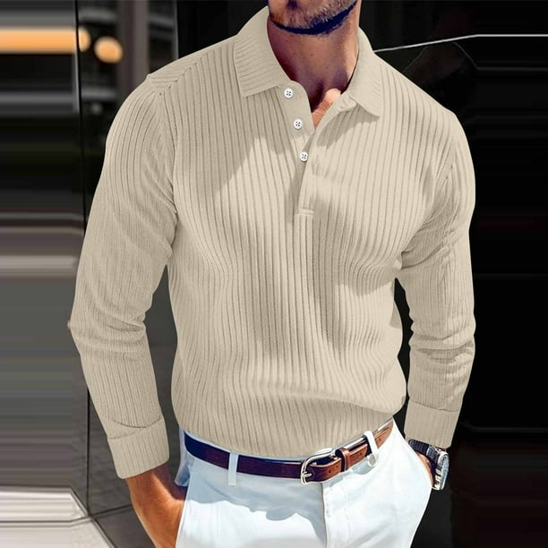 pstuiky manga larga de hombre, Top informal holgado de color liso con medio botón y solapa de manga larga para hombre top de hombre l