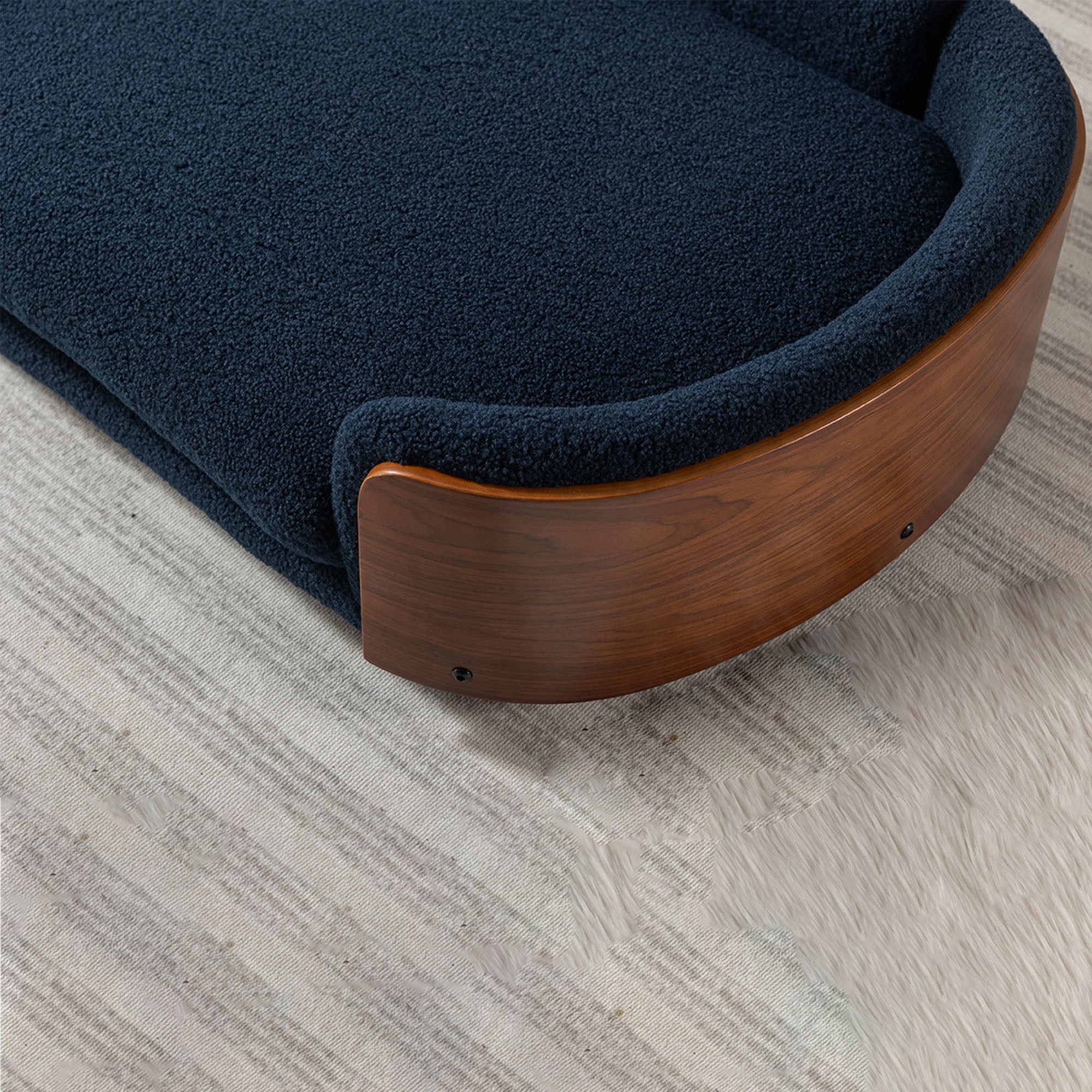 Pefilos 38" Elevated Pet Dog Bed with Solid Wood Legs and Walnut Bent Wood Back, Cashmere Cushion, Pet Sofa for Indoors Dogs, Dark Blue Pefilos 38" Elevated Pet Dog Bed with Solid Wood Legs and Walnut Bent Wood Back, Cashmere Cushion, Pet Sofa for Indoors Dogs, Dark Blue