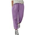 thumbnail image 3 of Sijiajgjfu Plus Size Cotton Linen Pants for Women Elastic Waist Slim Drawstring Vacation Trousers 2025 Purple XXXL, 3 of 6