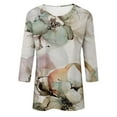 thumbnail image 4 of Fanxing Under 10 Womens Tops 3/4 Sleeve Shirts Round Neck Loose Casual Blouses Floral Print Tshirts Mint Green,S, 4 of 4
