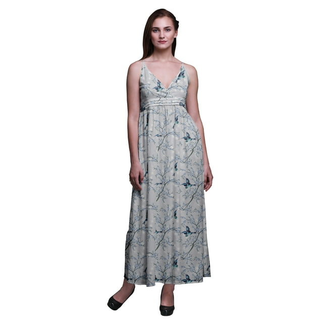 Bimba Robe Longue Chic Imprimée pour Femmes avec Oiseaux, Style Bohème, Maxi d'Été, Tenue de Plage - Moyen