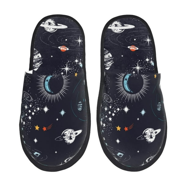 Balery Galaxy2 Pantuflas de Casa de Felpa Silenciosas con Diseño Estampado, Zapatillas Cómodas Antideslizantes de Algodón para Interior-Medium