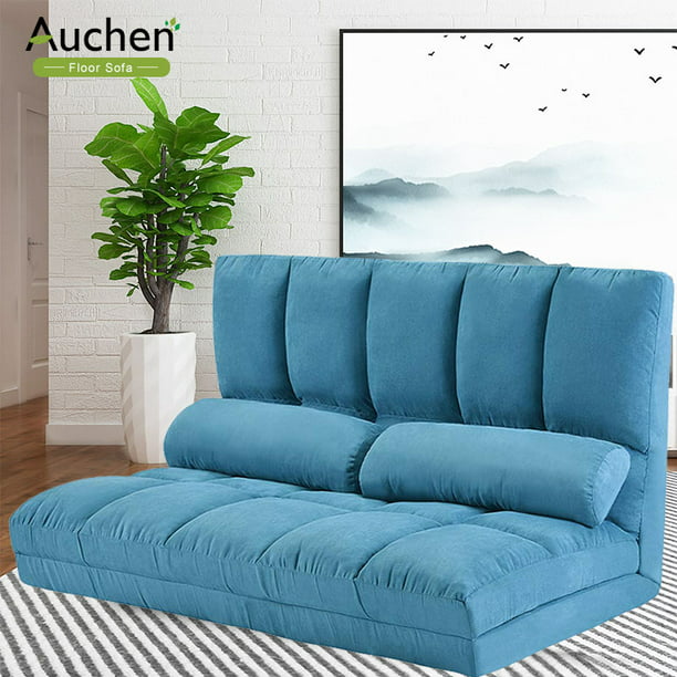Auchen Floor Sofa Folding Floor Sofa Bed Floor Chair Double Chaise Lounge Sofa Chair Floor Couch With Two Pillows Blue Walmart Com Walmart Com