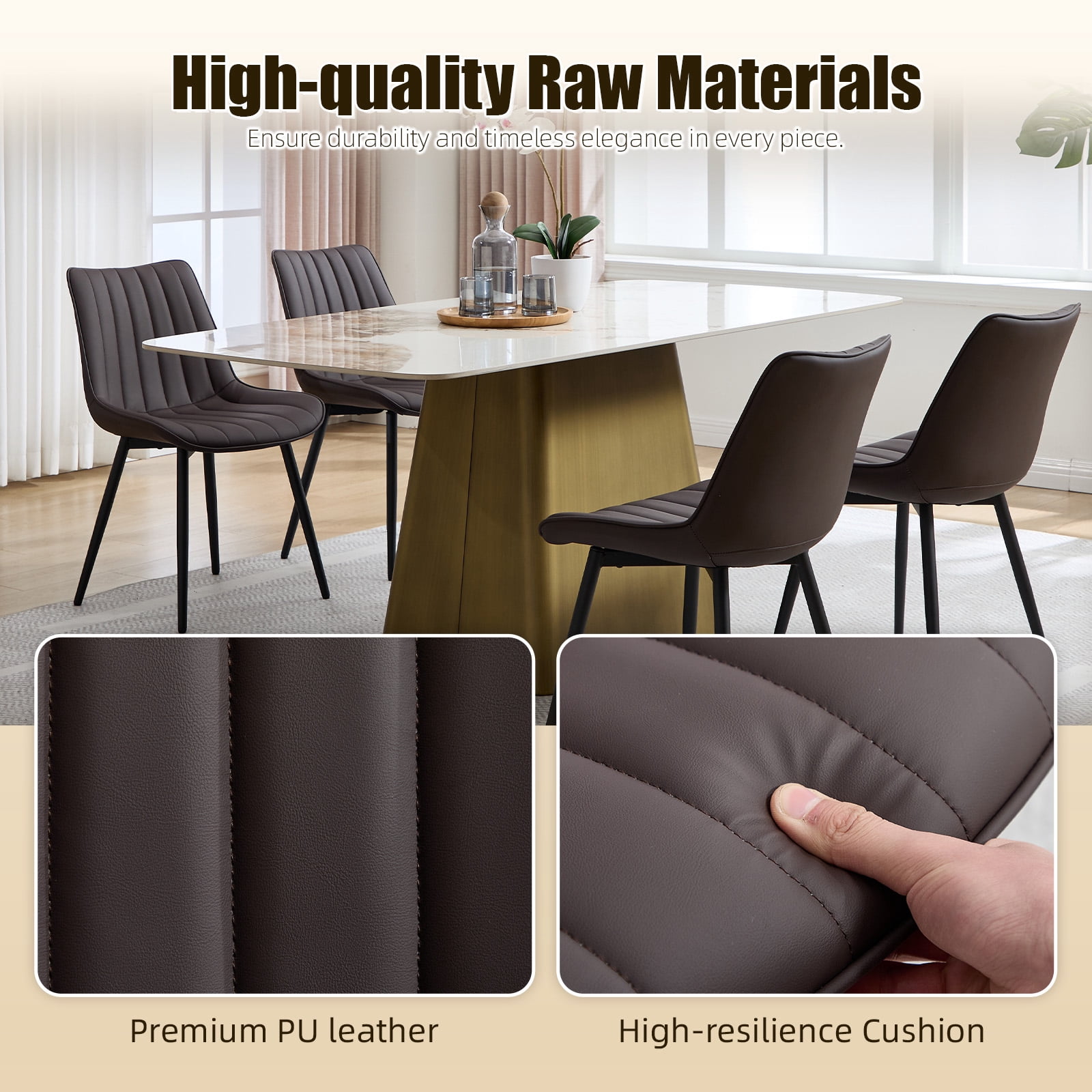 MOONMISS Modern Upholstered Dining Chairs Set of 4 with Thick Cushion,Sturdy Metal Legs,Side Chairs for Kitchen,Living Room