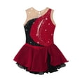 thumbnail image 5 of Haitryli Kids Girls Rhinestone Color Block Figure Ice Skating Dress Sleeveless Ballet Dancewear Burgundy 8, 5 of 7