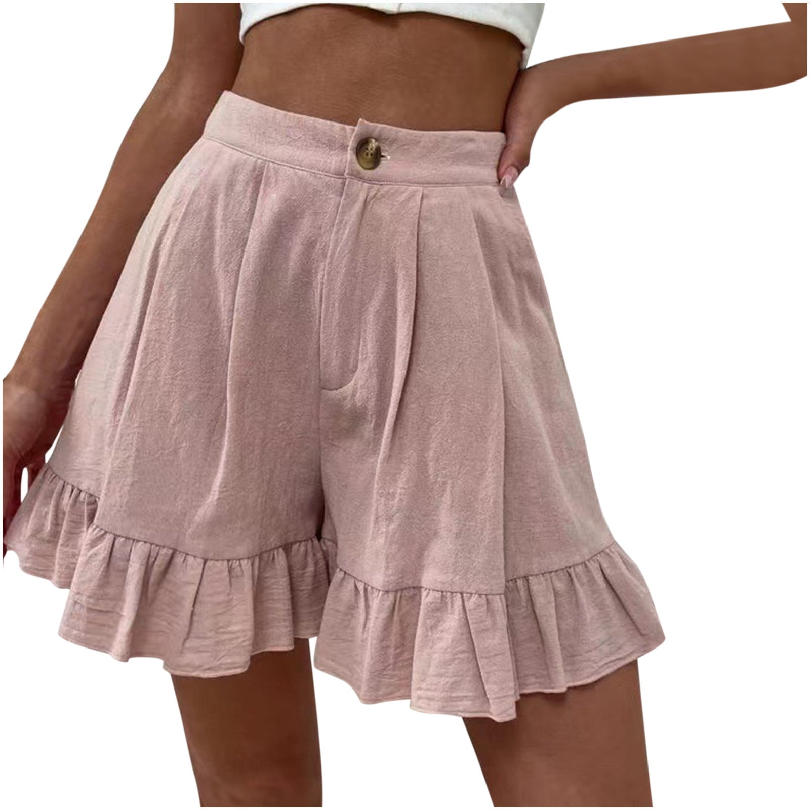 Summer Shorts for Women High Waist Trendy Rufffle Hem Wide Leg Shorts