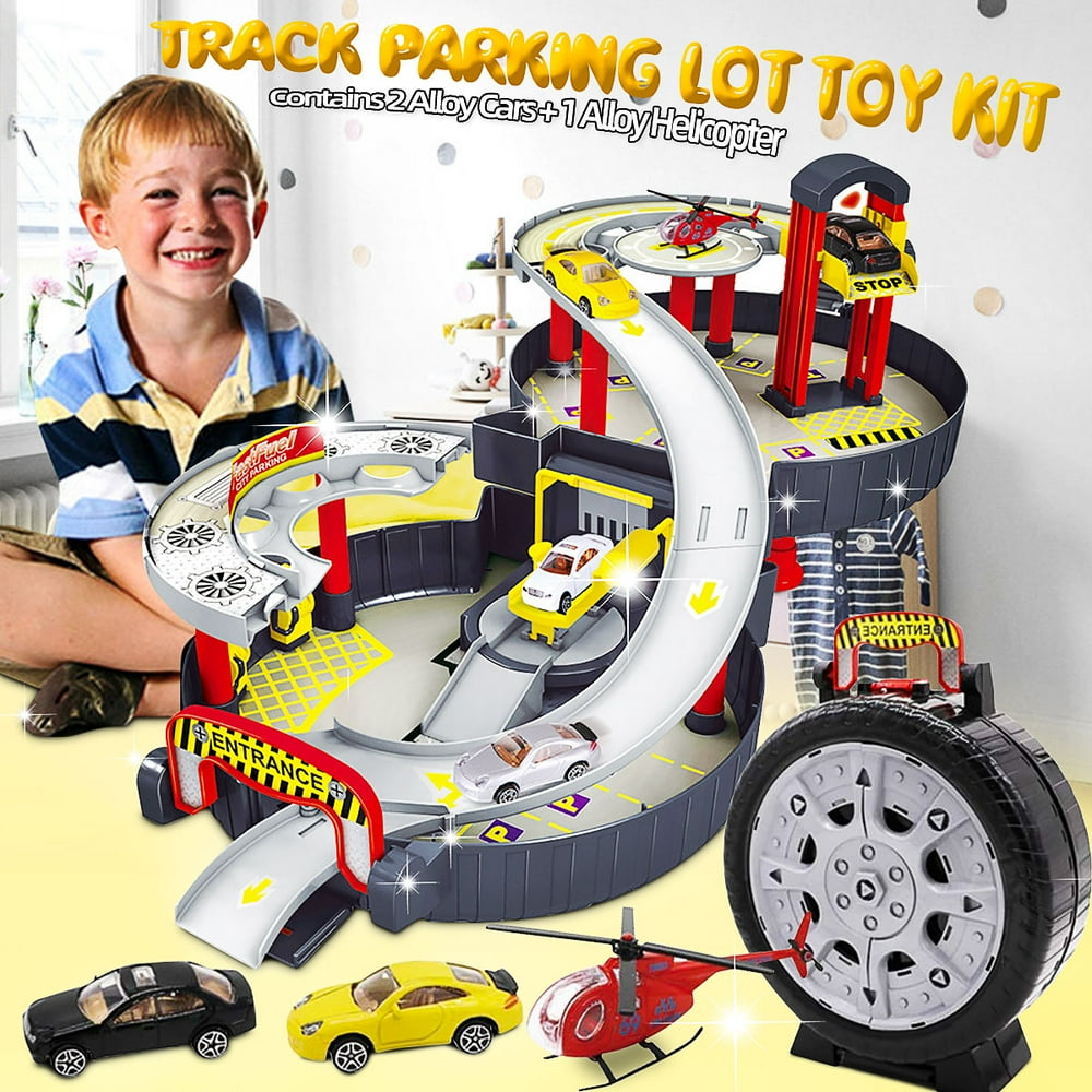 3D Car Racing Track Toys Parking Lot Set Alloy Racing Car