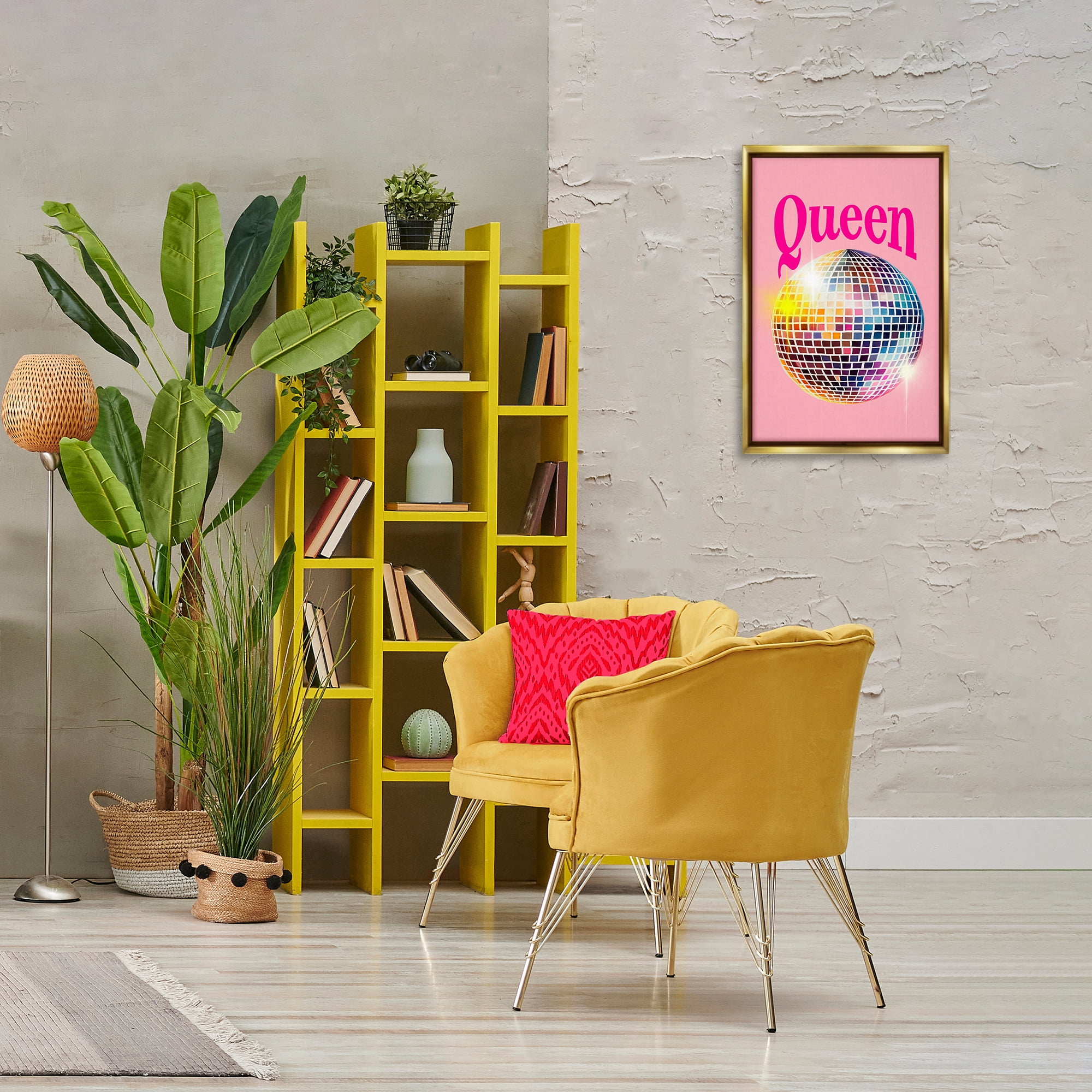 Stupell Industries Sparkling Disco Queen Entertainment Painting Gold Floater Framed Canvas Art Print Wall Art, 17 x 25