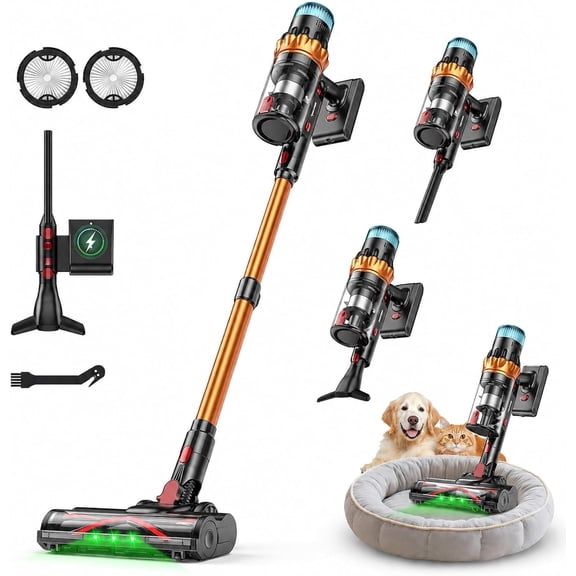 TechRise Cordless Vacuum Cleaner, 58KPA 680W 70Mins Stick Vacuum with LED Touchscreen, 3 1Smart Modes, Anti-Tangle & 8-in-1 Filter, Self-Standing Cordless Vacuum for Home/Pet Hair/Carpet/Floor