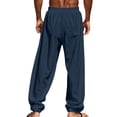 thumbnail image 4 of Domuza Linen Pants Men Casual 2026 Summer Beach Elastic Drawstring Waist Yoga Pants Travel Baggy Work Pant Pajama Navy 3XL, 4 of 4